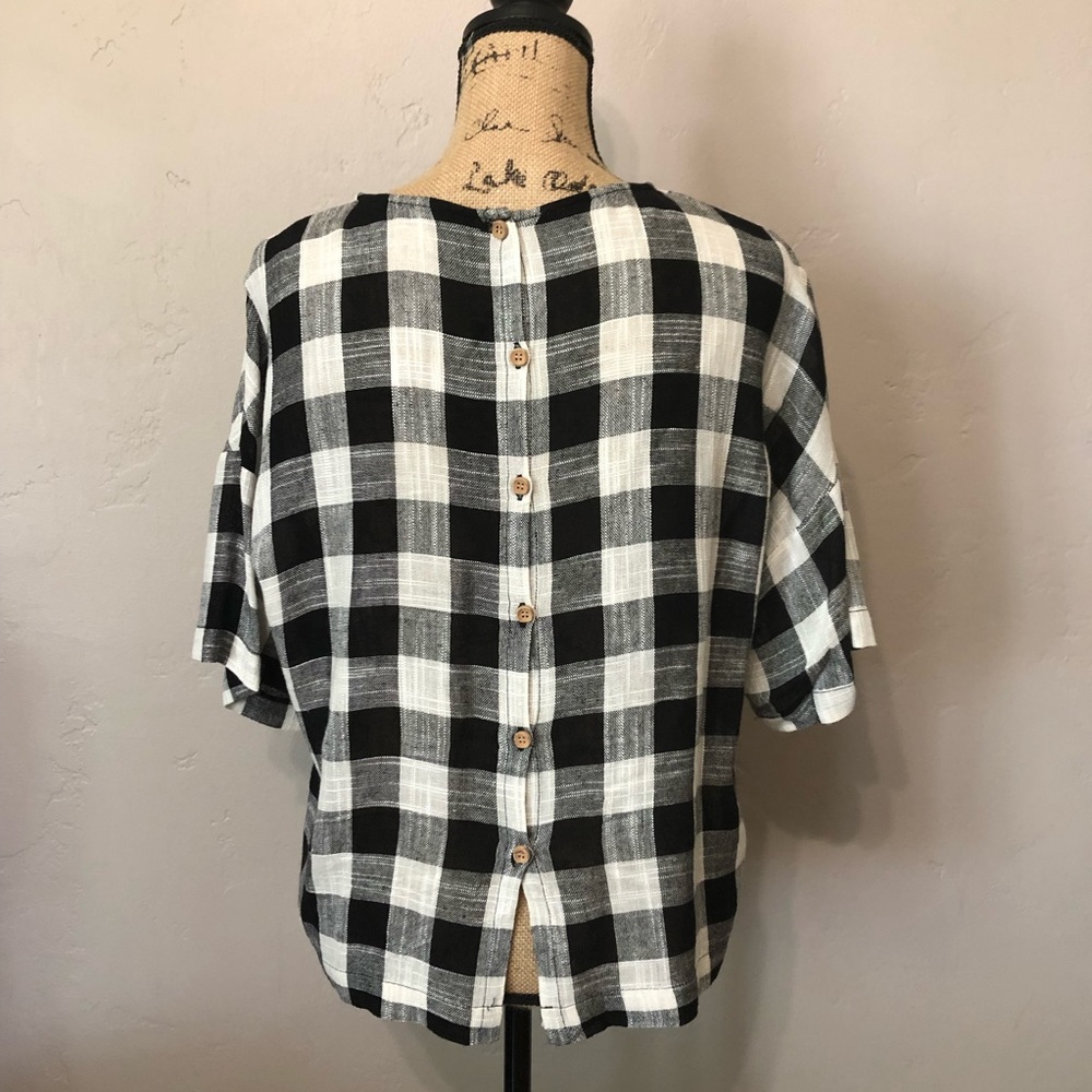 Zara Basic Checkered Linen Blouse Size M - Picture 3 of 8